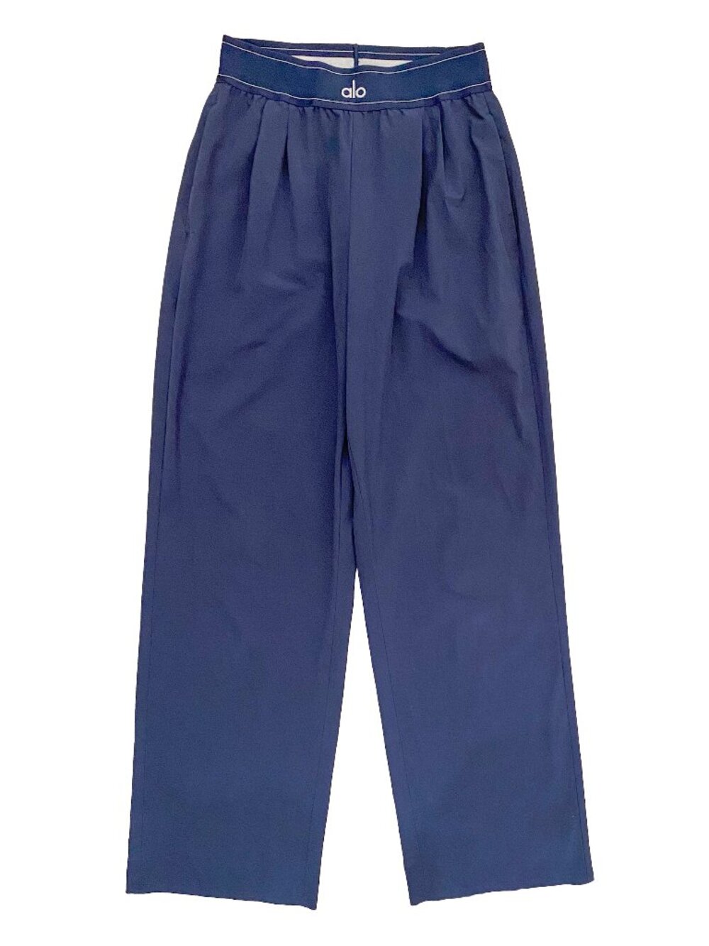 ALO YOGA Navy Blue Suit Up Wide Leg Trouser Pants Size XS Pleated Elastic Waist